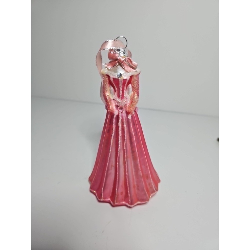 Vintage Disney Aurora Princess Dress Glass Christmas Ornament Pink Ball Gown